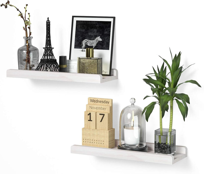 Love-KANKEI Floating Shelves Wall Mounted Set of 2, 17 Inch Rustic Wood Wall Shelves for Storage, Bedroom Living Room Bathroom Kitchen Office and More White