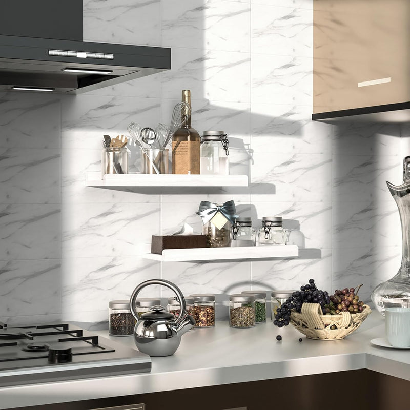 Love-KANKEI Floating Shelves Wall Mounted Set of 2, 17 Inch Rustic Wood Wall Shelves for Storage, Bedroom Living Room Bathroom Kitchen Office and More White