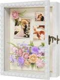 Love-KANKEI 8x10 Deep Shadow Box Frame, Front-Opening Glass Door with Unique Wood Beads, Large Memory Display Case for Collections, Pictures,Keepsakes Medals Tickets, Tabletop Wall Mount- Black