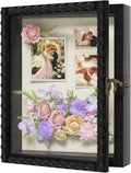 Love-KANKEI 8x10 Deep Shadow Box Frame, Front-Opening Glass Door with Unique Wood Beads, Large Memory Display Case for Collections, Pictures,Keepsakes Medals Tickets, Tabletop Wall Mount- Black