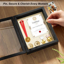 Love-KANKEI 8x10 Deep Shadow Box Frame, Front-Opening Glass Door with Unique Wood Beads, Large Memory Display Case for Collections, Pictures,Keepsakes Medals Tickets, Tabletop Wall Mount- Black
