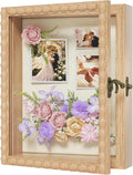 Love-KANKEI 8x10 Deep Shadow Box Frame, Front-Opening Glass Door with Unique Wood Beads, Large Memory Display Case for Collections, Pictures,Keepsakes Medals Tickets, Tabletop Wall Mount- Black