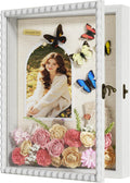 Love-KANKEI 11x14 Deep Shadow Box Frame, Front-Opening Glass Door with Unique Wood Beads, Large Memory Display Case for Collections, Pictures,Keepsakes Medals Tickets, Tabletop Wall Mount- Natural