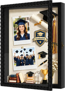 Love-KANKEI 11x14 Deep Shadow Box Frame, Front-Opening Glass Door with Unique Wood Beads, Large Memory Display Case for Collections, Pictures,Keepsakes Medals Tickets, Tabletop Wall Mount- Natural