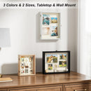 Love-KANKEI 11x14 Deep Shadow Box Frame, Front-Opening Glass Door with Unique Wood Beads, Large Memory Display Case for Collections, Pictures,Keepsakes Medals Tickets, Tabletop Wall Mount- Natural