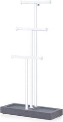 Love-KANKEI Jewelry Tree Stand White Metal and Wood Base Large Storage Jewelry Organizer for Necklaces Bracelets Earrings Holder Jewelry Display White and Carbonized Black