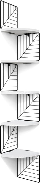 Love-KANKEI Corner Shelf Wall Mount of 5 Tier Rustic Wood Floating Shelves Wall Shelves for Bedroom Living Room Bathroom Kitchen Office and More Carbonized Black