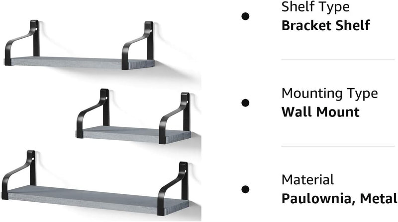 Love-KANKEI Floating Shelves Wall Mounted Set of 3