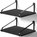 Love-KANKEI Floating Shelves Wall Mount Rustic Wood Wall Shelves with Large Storage L16.5 x W12 inch for Kitchen Living Room Bathroom Bedroom Set of 2 Carbonized Black