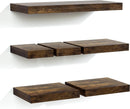 Love-KANKEI Floating Shelves Wall Mounted Set of 6, Wood Wall Shelves with Invisible Bracket,Rustic Hanging Shelves for Display,Bedroom Living Room Bathroom Kitchen Office Brown