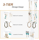 Love-KANKEI Jewelry Tree Stand White Metal and Wood Base Large Storage Jewelry Organizer for Necklaces Bracelets Earrings Holder Jewelry Display White and Carbonized Black