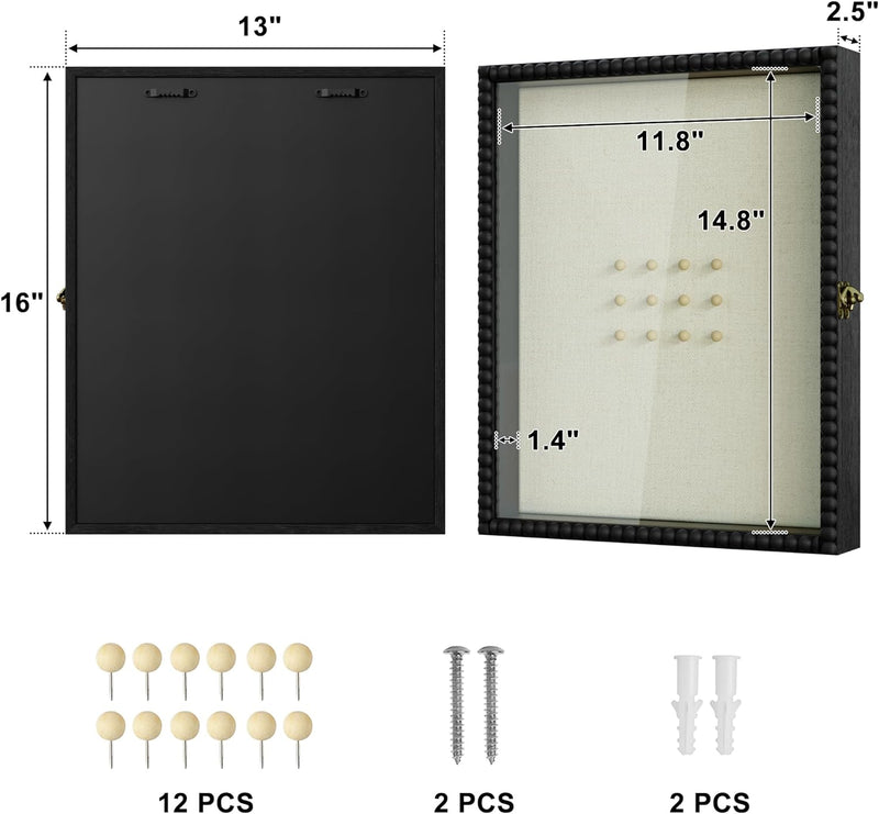 Love-KANKEI Shadow Box Frame 8x10,Wood Deep Shadow Box Display Case with Unique Beads Door and Glass Window, Memory Box for Pictures,Medals,Memorabilia,Collections Natural