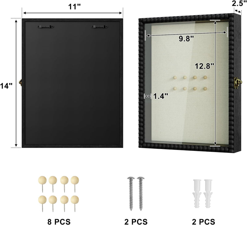 Love-KANKEI Shadow Box Frame 8x10,Wood Deep Shadow Box Display Case with Unique Beads Door and Glass Window, Memory Box for Pictures,Medals,Memorabilia,Collections Natural