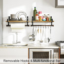 Love-KANKEI Floating Shelf Wall Shelf for Storage Rustic Wood Kitchen Spice Rack with Towel Bar and 8 Removable Hooks for Organize Cooking Utensils or Mugs Carbonized Black