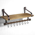Love-KANKEI Floating Shelf Wall Shelf for Storage Rustic Wood Kitchen Spice Rack with Towel Bar and 8 Removable Hooks for Organize Cooking Utensils or Mugs Carbonized Black
