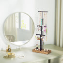 Love-KANKEI Jewelry Tree Stand White Metal and Wood Base Large Storage Jewelry Organizer for Necklaces Bracelets Earrings Holder Jewelry Display White and Carbonized Black