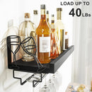 Love-KANKEI Wine Rack with Stemware Hanger, 17inch Wine Glass Rack, Floating Shelf Wall Mounted, Wood Wall Shelf for Kitchen, Dinning Room, Home Bar, Living Room etc, Dark Brown