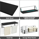 Love-KANKEI Floating Shelves Wall Mounted, Wood Wall Shelves with Storage Wire Basket, Bathroom Shelf Over Toilet eith Towel Bar,Hanging Shelves for Beadroom Living Room Kitchen, Set of 3, Black