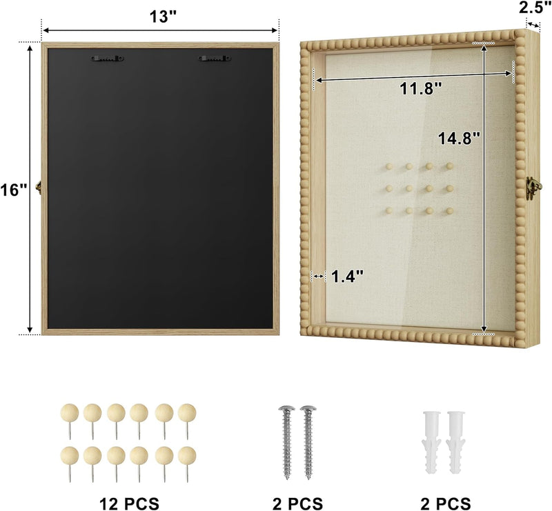 Love-KANKEI Shadow Box Frame 8x10,Wood Deep Shadow Box Display Case with Unique Beads Door and Glass Window, Memory Box for Pictures,Medals,Memorabilia,Collections Natural