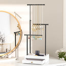 Love-KANKEI Necklace Holder Jewelry Tree Stand Adjustable Height with Large Storage for Necklaces Bracelets Earring Rings Drawer Jewelry Organizer Jewelry Display White and White