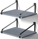 Love-KANKEI Floating Shelves Wall Mount Rustic Wood Wall Shelves with Large Storage L16.5 x W12 inch for Kitchen Living Room Bathroom Bedroom Set of 2 Carbonized Black