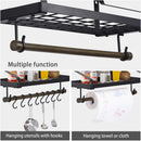 Love-KANKEI Pot Rack Wall Mounted Pan Pot Organizer Wall Shelf with Towel Bar and 8 Hooks for Kitchen Cookware Utensils Organization