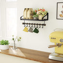 Love-KANKEI Pot Rack Wall Mounted Pan Pot Organizer Wall Shelf with Towel Bar and 8 Hooks for Kitchen Cookware Utensils Organization