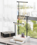 Love-KANKEI Necklace Holder Jewelry Tree Stand Adjustable Height with Large Storage for Necklaces Bracelets Earring Rings Drawer Jewelry Organizer Jewelry Display White and White
