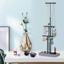 Love-KANKEI Jewelry Tree Stand White Metal and Wood Base Large Storage Jewelry Organizer for Necklaces Bracelets Earrings Holder Jewelry Display White and Carbonized Black