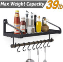 Love-KANKEI Pot Rack Wall Mounted Pan Pot Organizer Wall Shelf with Towel Bar and 8 Hooks for Kitchen Cookware Utensils Organization