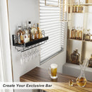 Love-KANKEI Wine Rack with Stemware Hanger, 17inch Wine Glass Rack, Floating Shelf Wall Mounted, Wood Wall Shelf for Kitchen, Dinning Room, Home Bar, Living Room etc, Dark Brown