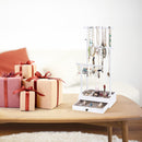 Love-KANKEI Necklace Holder Jewelry Tree Stand Adjustable Height with Large Storage for Necklaces Bracelets Earring Rings Drawer Jewelry Organizer Jewelry Display White and White