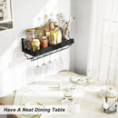 Love-KANKEI Wine Rack with Stemware Hanger, 17inch Wine Glass Rack, Floating Shelf Wall Mounted, Wood Wall Shelf for Kitchen, Dinning Room, Home Bar, Living Room etc, Dark Brown