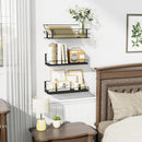 Love-KANKEI Floating Shelves Wall Mounted, Wood Wall Shelves with Storage Wire Basket, Bathroom Shelf Over Toilet eith Towel Bar,Hanging Shelves for Beadroom Living Room Kitchen, Set of 3, Black