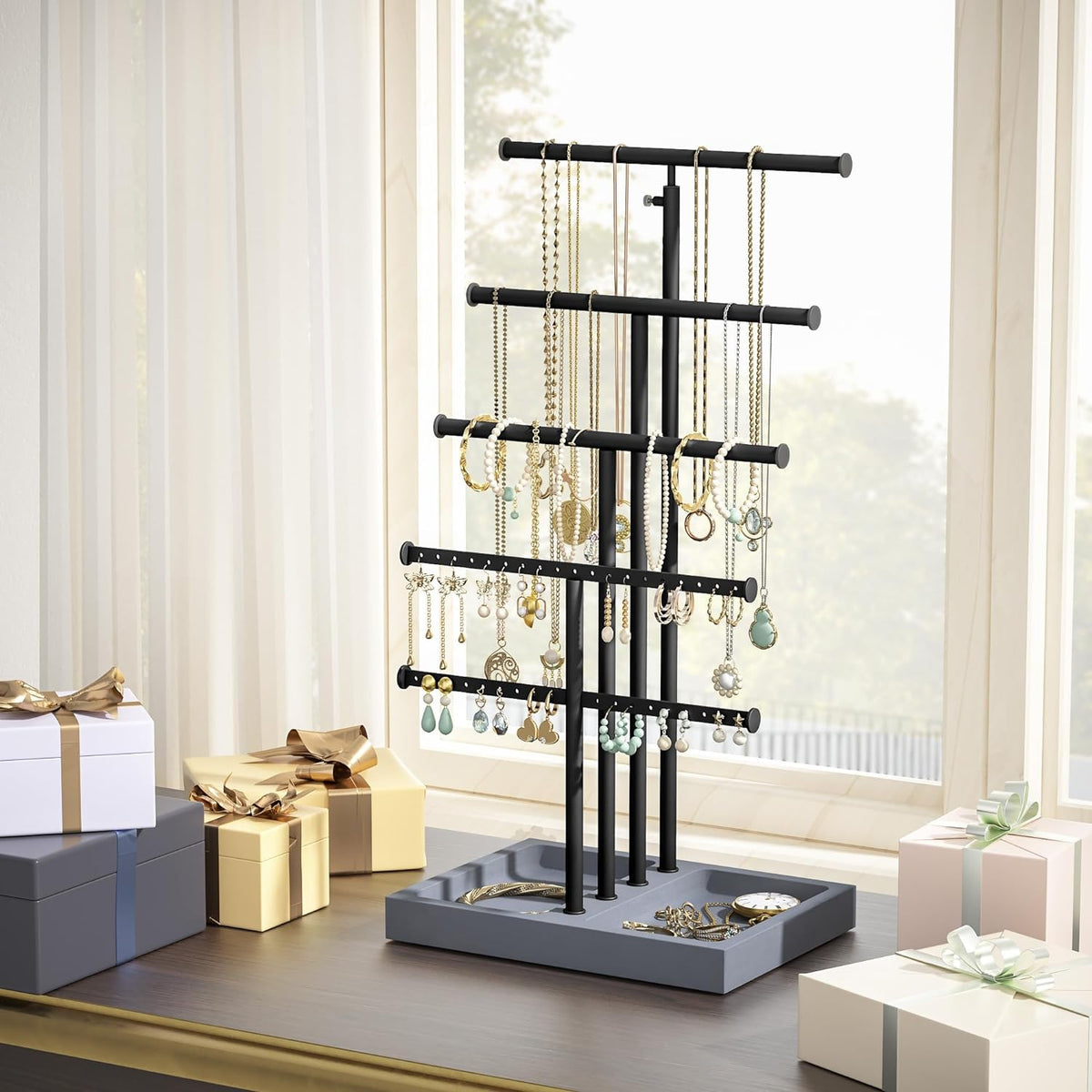 Jewelry Holder Jewelry Organizer Stand With Drawer, Necklace Holder