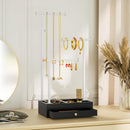 Love-KANKEI Necklace Holder Jewelry Tree Stand Adjustable Height with Large Storage for Necklaces Bracelets Earring Rings Drawer Jewelry Organizer Jewelry Display White and White