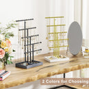 Love-KANKEI Jewelry Organizer Stand,5 Tier Large Necklace Holder with Metal and Wood Base,Jewelry holder stand Tree for Display,Bracelets Earrings Rings,Height Adjustable White and Gold