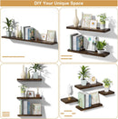 Love-KANKEI Floating Shelves Wall Mounted Set of 6, Wood Wall Shelves with Invisible Bracket,Rustic Hanging Shelves for Display,Bedroom Living Room Bathroom Kitchen Office Brown