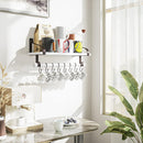 Love-KANKEI Floating Shelf Wall Shelf for Storage Rustic Wood Kitchen Spice Rack with Towel Bar and 8 Removable Hooks for Organize Cooking Utensils or Mugs Carbonized Black