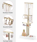 Love-KANKEI Jewelry Tree Stand White Metal and Wood Base Large Storage Jewelry Organizer for Necklaces Bracelets Earrings Holder Jewelry Display White and Carbonized Black