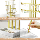 Love-KANKEI Jewelry Organizer Stand,5 Tier Large Necklace Holder with Metal and Wood Base,Jewelry holder stand Tree for Display,Bracelets Earrings Rings,Height Adjustable White and Gold