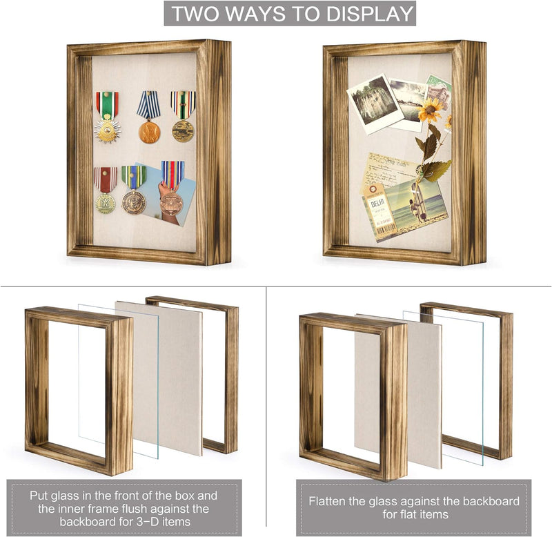 Love-KANKEI Shadow Box Frame 8x10 Shadow Box Display Case with Solid Wood Frame and Removable Glass Window Memory Box for Memorabilia Photos Awards Medals