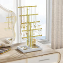 Love-KANKEI Jewelry Organizer Stand,5 Tier Large Necklace Holder with Metal and Wood Base,Jewelry holder stand Tree for Display,Bracelets Earrings Rings,Height Adjustable White and Gold