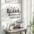 Love-KANKEI Floating Shelf Wall Shelf for Storage Rustic Wood Kitchen Spice Rack with Towel Bar and 8 Removable Hooks for Organize Cooking Utensils or Mugs Carbonized Black