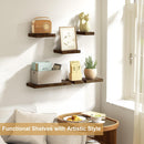 Love-KANKEI Floating Shelves Wall Mounted Set of 6, Wood Wall Shelves with Invisible Bracket,Rustic Hanging Shelves for Display,Bedroom Living Room Bathroom Kitchen Office Brown